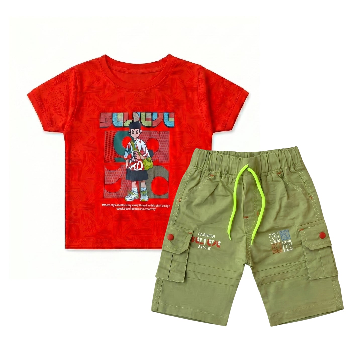 Kids' Trendy Graphic Tee & Cargo Short Set