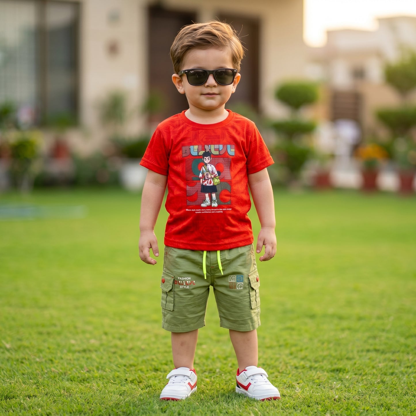 Kids' Trendy Graphic Tee & Cargo Short Set