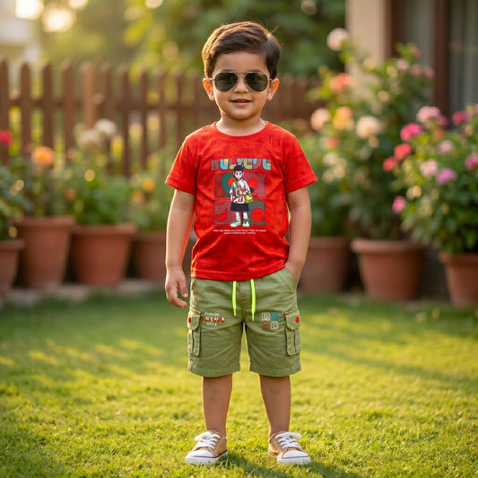 Kids' Trendy Graphic Tee & Cargo Short Set