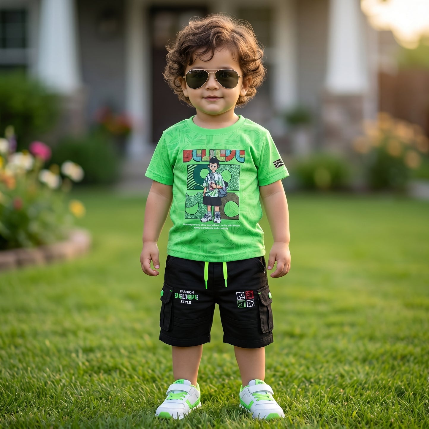 Kids' Trendy Graphic Tee & Cargo Short Set