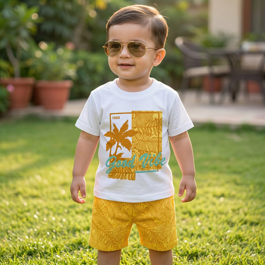 Kids Summer Vibe T-Shirt and Shorts Set 100%Cotton Tropical Matching Outfit