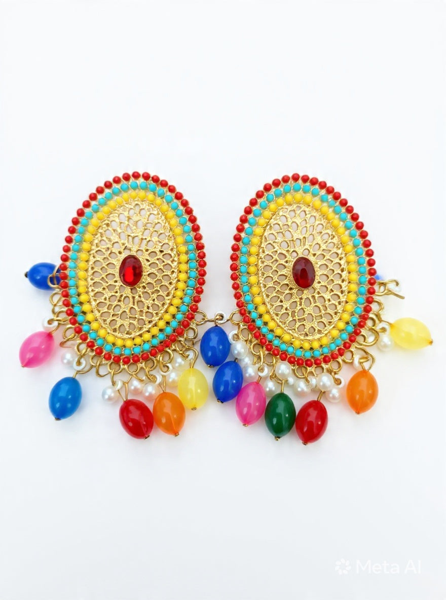 Filigree Multicolor Statement Earrings Gold Turquoise Multicolor