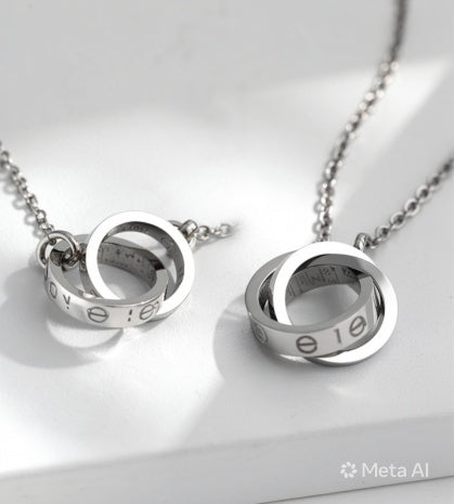 Luxury Couple Ring Pendant Necklace – Elegant Stainless Steel Interlocking Circle Necklace