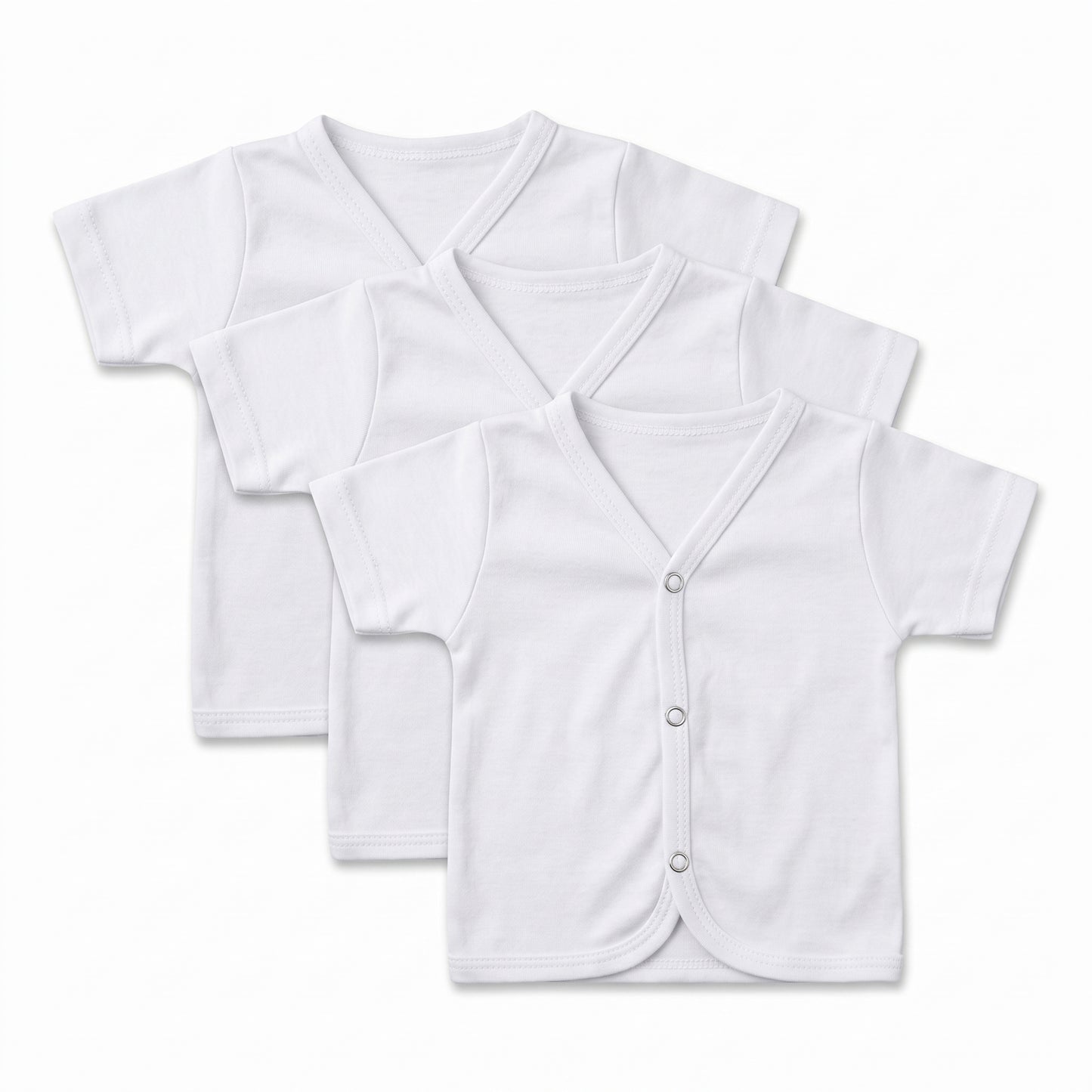 Pure Cotton Baby Vest Trio (Pack of 3) – Essential White Front-Snap Undershirts
