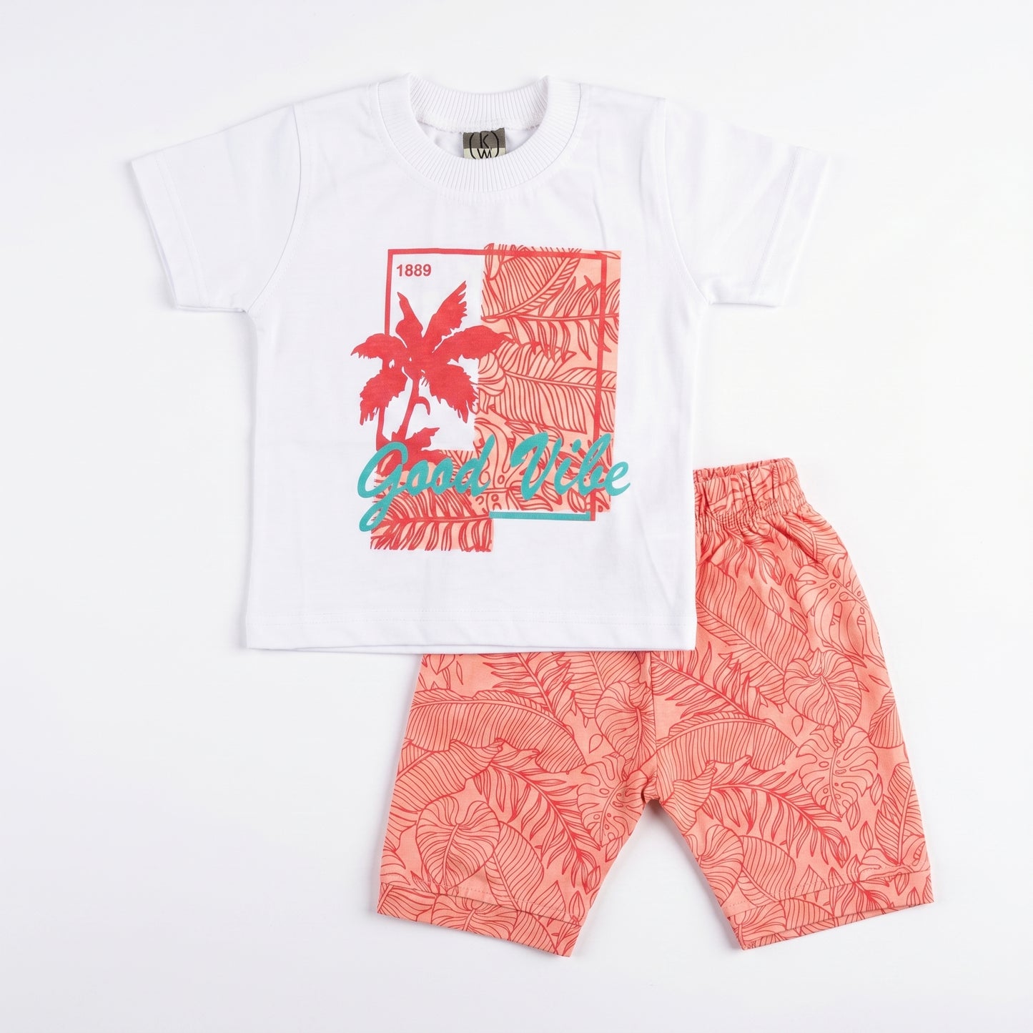 Kids Summer Vibe T-Shirt and Shorts Set 100%Cotton Tropical Matching Outfit