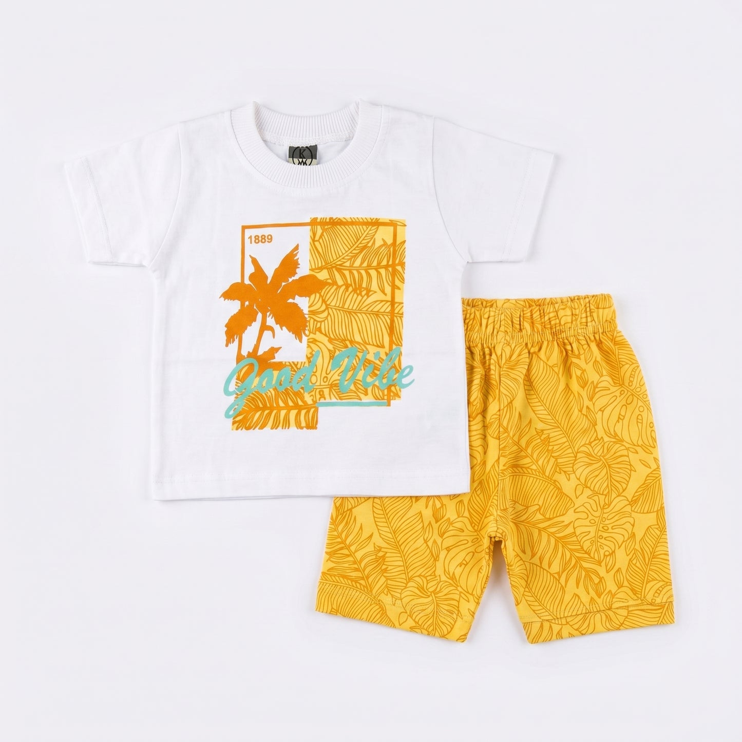 Kids Summer Vibe T-Shirt and Shorts Set 100%Cotton Tropical Matching Outfit