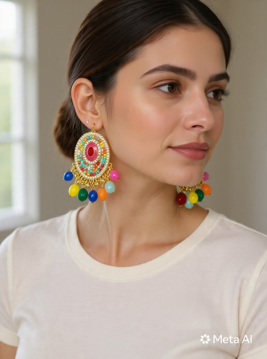 Filigree Multicolor Statement Earrings Gold Turquoise Multicolor