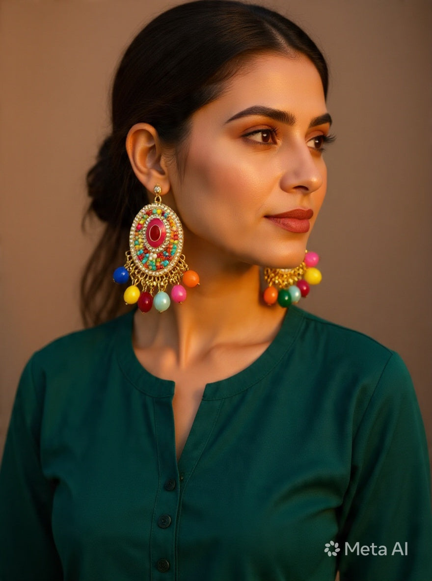 Filigree Multicolor Statement Earrings Gold Turquoise Multicolor