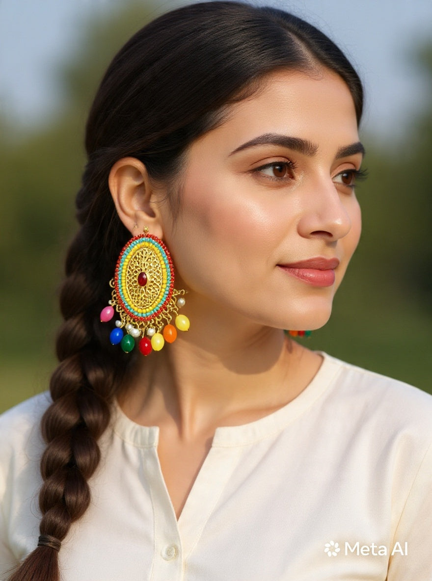 Filigree Multicolor Statement Earrings Gold Turquoise Multicolor