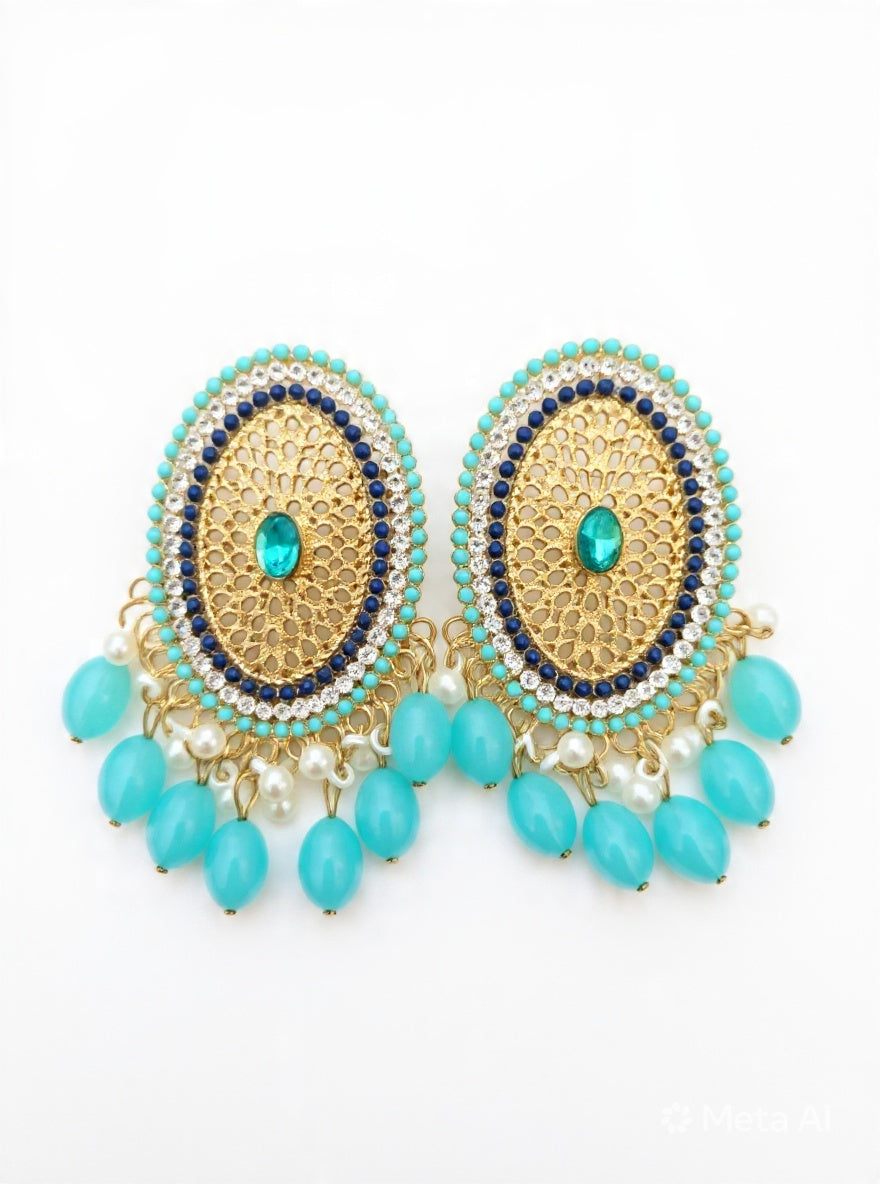Filigree Multicolor Statement Earrings Gold Turquoise Multicolor