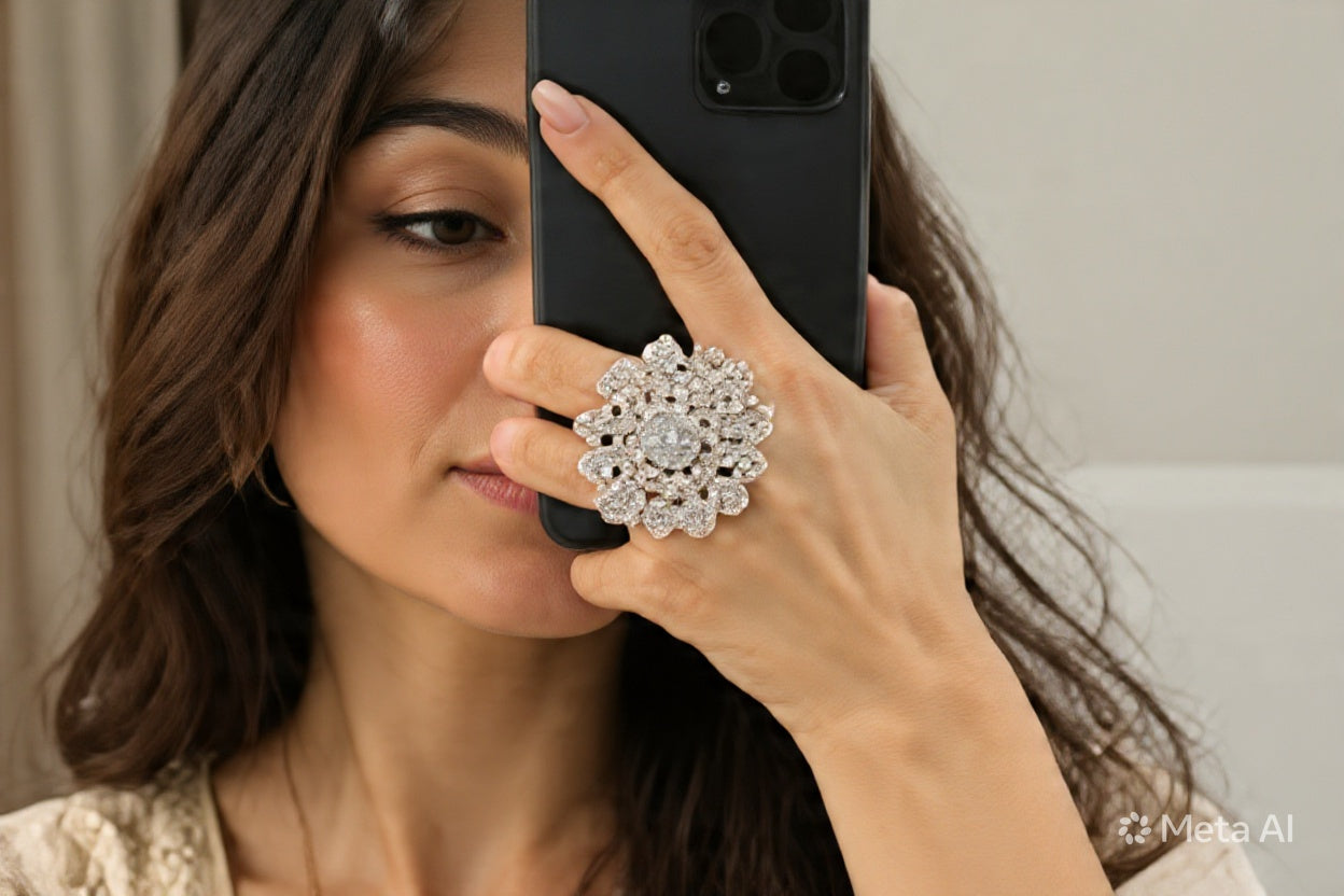 Radiant Cluster Statement Ring | Luxury Crystal Cocktail Ring in Gold & Silver