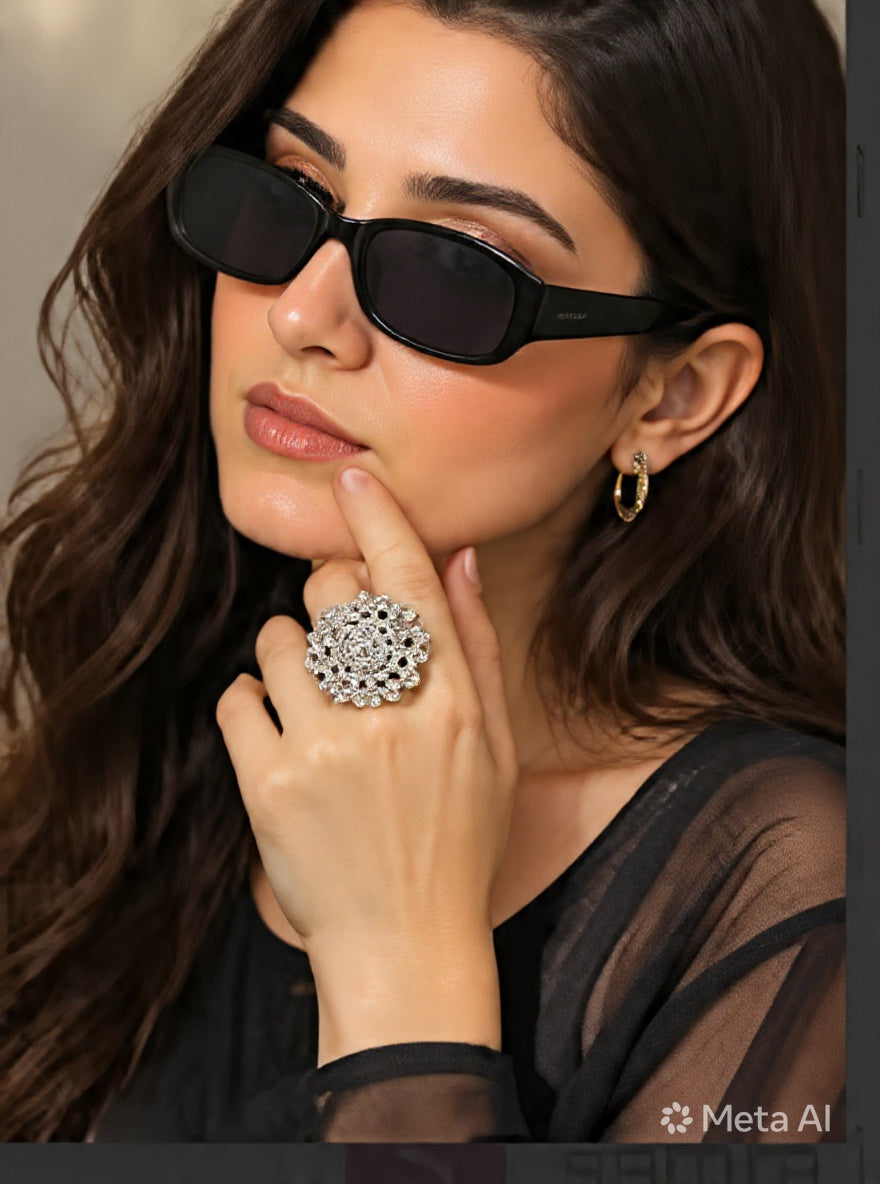 Radiant Cluster Statement Ring | Luxury Crystal Cocktail Ring in Gold & Silver