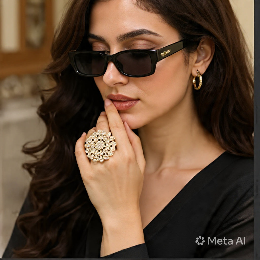Radiant Cluster Statement Ring | Luxury Crystal Cocktail Ring in Gold & Silver