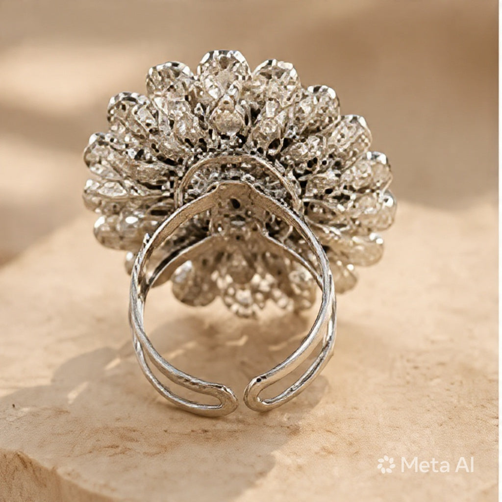 Radiant Cluster Statement Ring | Luxury Crystal Cocktail Ring in Gold & Silver