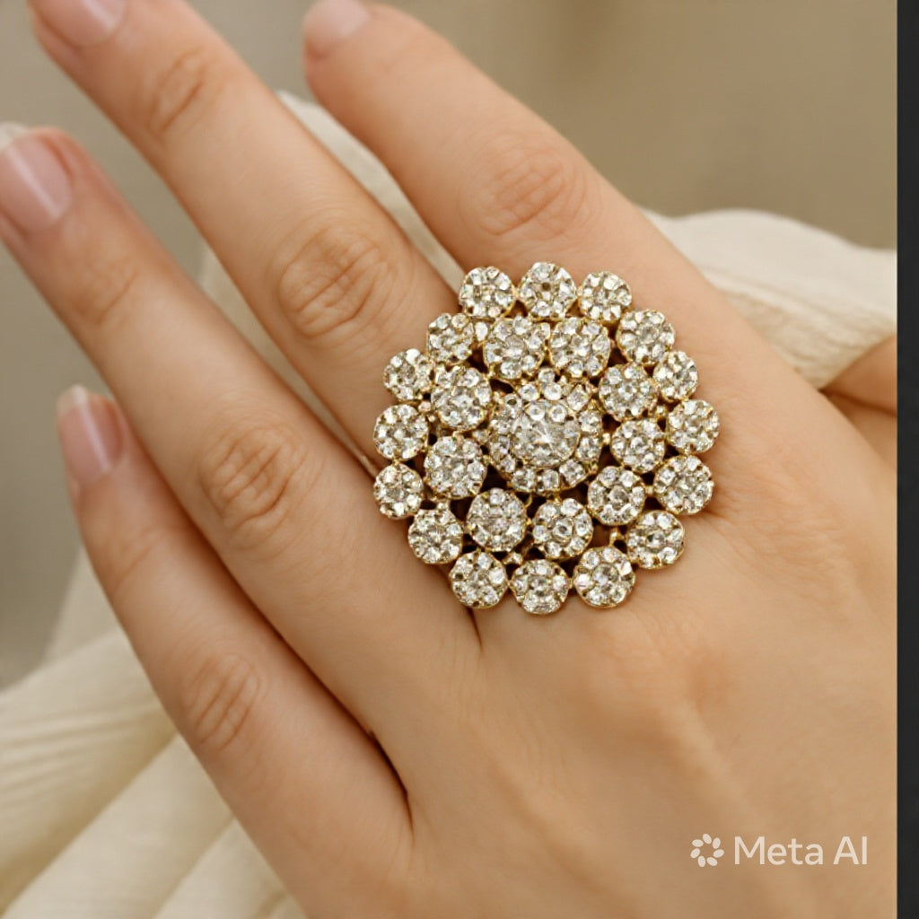 Radiant Cluster Statement Ring | Luxury Crystal Cocktail Ring in Gold & Silver
